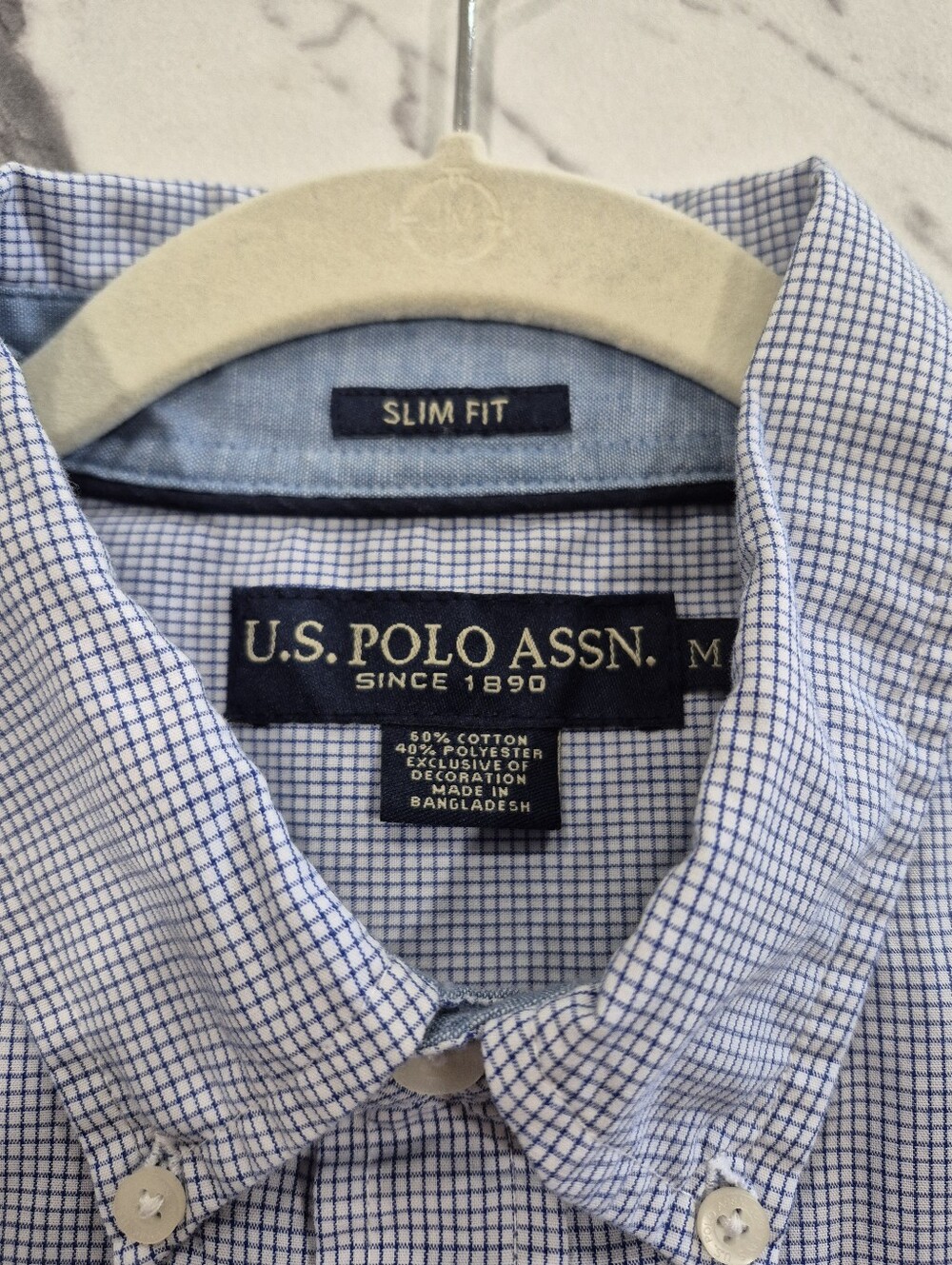 US Polo Assn Short Sleeve Button Down Shirt, Mens Slim Fit Medium, Blue Check - Picture 3 of 14
